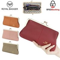 Ví khóa nụ hôn Royal Bagger RFID, Hộp đựng thẻ nhiều thẻ màu trơn, Ví đựng ly hợp bằng da thật dành cho nữ 1958