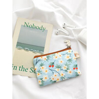 Ví mini bỏ túi, túi đựng thẻ vải cotton hoa tươi, ví tiền xu cho nữ sinh, túi đựng tiền xu