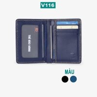 Ví mini nam V116 cao cấp- Ví nam nhỏ gọn da bò Nappa, 2 màu lựa chọn-Da thật, thương hiệu Bụi leather-BH 24 tháng 🥉