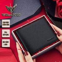 Ví nam cao cấp hàng hiệu WilliamPOLO chất liệu da bò FULL hộp GỖ túi xách POLO221568