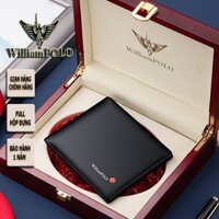Ví nam cao cấp hàng hiệu WilliamPOLO chất liệu da bò FULL hộp GỖ túi xách POLO221607