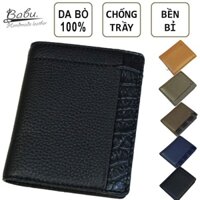 Ví nam da bò Milled Babu Handmade,  bóp da bò đen phối bóp da cá sấu cho nam WL195