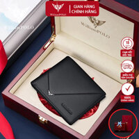 Ví Nam Da Bò Thật 100% Cao Cấp Hàng Hiệu WilliamPOLO, Bóp Nam Cao Cấp WV391 Hộp Gỗ Làm Quà Tặng