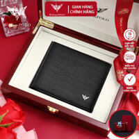 Ví Nam Da Bò Thật 100% Cao Cấp Hàng Hiệu WilliamPOLO, Bóp Nam Cao Cấp WV395 Hộp Gỗ Làm Quà Tặng