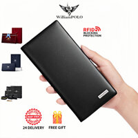 ví nam dài William polo ví nam da bò thật Thời trang và đa năng kẹp tiền mens wallet leather long wallet multifunctional rfid money clip