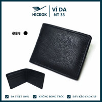 Ví nam HICKOK có nắp da bò thật 100% NT33 chất liệu mềm bền bỉ màu đen đựng vừa thẻ cavet xe có ngăn dây kéo tiện lợi