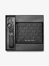Ví Nam Michael Kors MK Boxed Logo Wallet and Key Chain Gift Set - Đen