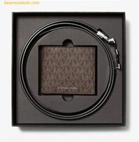 Ví Nam Michael Kors MK Signature Logo Wallet and Reversible Belt Gift Set Set Ví + Thắt Lưng Màu Nâu Logo