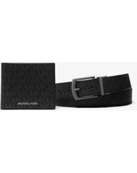 Ví Nam Michael Kors Signature Black Logo Billfold Wallet And Belt Gift Set