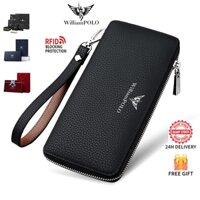 Ví nam William polo ví da dài có khóa kéo chống trộm đựng thẻ ví kinh doanh túi ly hợp men's wallet leather long wallet with zipper anti theft card holder wallet business clutch bag