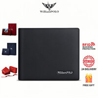 Ví nam WilliamPOLO Ví ngắn da thật mới Ví đựng thẻ gấp Men's Wallet Cowhide Anti-theft Card Holder New Short Wallet