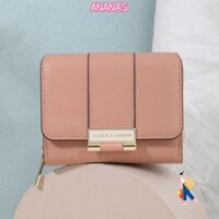 Ví ngắn ANANAS, Ví dây kéo màu trơn dung tích lớn, Túi đựng tiền bằng da nhỏ cao cấp dành cho nữ