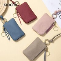 Ví ngắn KIOCIRC, Kẹp tiền da bò họa tiết vải thiều, Thời trang có dây đeo vòng cổ Dung tích lớn Ví đựng tiền xu màu trơn dành cho nữ