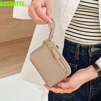 Ví ngắn nữ AQUABYTE, nhiều khe cắm thẻ có dây kéo Ví da bò nhỏ, Túi đựng tiền tay ly hợp đa chức năng màu trơn Pu Ví đựng tiền xu hàng ngày