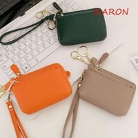 Ví ngắn nữ DARON, Khe cắm thẻ nhiều dây kéo Ví da bò nhỏ, Túi đựng tiền cầm tay đa chức năng Màu trơn Pu Ví đựng tiền xu nữ