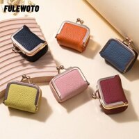 Ví nhỏ FILEWOTO, Túi đựng bằng da thật màu trơn, Ví đựng tiền xu Mini có khóa nụ hôn cổ điển