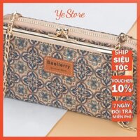 Ví Nữ Cầm Tay B Hoa Xanh Dáng Chữ Nhật Hoạ Tiết Da Nứt Ye Store Phong Cách Trẻ Trung Sang Chảnh Dây Đeo Kim Loại