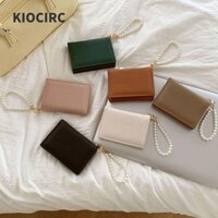 Ví nữ KIOCIRC, Thẻ da PU màu trơn, Dây đeo cổ tay ngọc trai di động Khe cắm nhiều thẻ Ví đựng tiền xu họa tiết Lichee