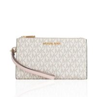Ví Nữ Michael Kors Jet Set Travel Double Zip Wristlet Wallet Vanilla Pink Powder Blush