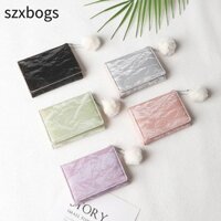 Ví SZXBOGS, Thẻ khóa ngắn PU màu trơn, Ví đựng tiền xu bóng sang trọng đơn giản dành cho sinh viên