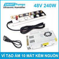 Vỉ tạo ẩm 10 mắt bằng sóng siêu âm 48V 240W Smartpumps kèm nguồn điện