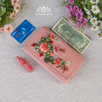 Ví thêu tay , ví handmade , ví thêu ruy băng vải canvas thêu hoa ruy băng độc lạ