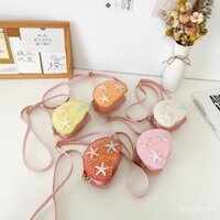 Ví tiền xu cầu vồng vỏ tinh tế cho bé gái 3-6 tuổi, túi công chúa, túi đeo chéo thời trang lấp lánh hình sao biển