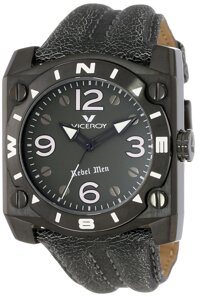 Viceroy Men's 432119-55 "Rebel" Black Ion-Plated Stainless Steel and Leather Square Watch