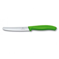 Victorinox - Dao Bếp Tomato And Sausage Knives màu Xanh lá (Wavy Edge - Lưỡi răng cưa, 11cm)