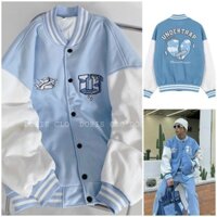VIDEO ẢNH THẬT  Áo Khoác Cardigan Bomber Nỉ Chữ UNDERTRAP Hình Thiên Thần Xanh Siêu Xinh  - Form Rộng Unisex - L - Xanh ngọc