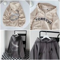 VIDEO Áo khoác Hoodie Nỉ Nam Nữ Có Nón Mũ Chữ Nổi Thêu - Khóa kéo Zip Unisex Hàn Quốc Rẻ Đẹp - Chống Nắng Và Lạnh Tốt - Kem - M