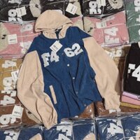 Video Áo Khoác Nữ Có Nón Mũ Chất Nhung Kaki Unisex Hản Quốc Thêu F462 Nút Bấm - Kiểu Bomber Teen Học Sinh - Free size - xanh