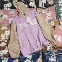 Video Áo Khoác Nữ Có Nón Mũ Chất Nhung Kaki Unisex Hản Quốc Thêu F462 Nút Bấm - Kiểu Bomber Teen Học Sinh - Free size - Tím