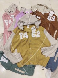 Video Áo Khoác Nữ Có Nón Mũ Chất Nhung Kaki Unisex Hản Quốc Thêu F462 Nút Bấm - Kiểu Bomber Teen Học Sinh - Free size - vàng