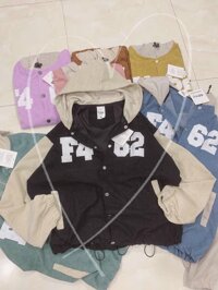 Video Áo Khoác Nữ Có Nón Mũ Chất Nhung Kaki Unisex Hản Quốc Thêu F462 Nút Bấm - Kiểu Bomber Teen Học Sinh - Free size - đen