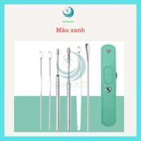 VIDEO-Bộ dụng cụ ráy tai ngoáy tai cao cấp 6 món kèm bao da kiêm móc khóa- CHỌN MẪU- Dụng cụ ráy tai thông minh cho người lớn và trẻ em - Xanh Lá