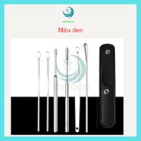 VIDEO-Bộ dụng cụ ráy tai ngoáy tai cao cấp 6 món kèm bao da kiêm móc khóa- CHỌN MẪU- Dụng cụ ráy tai thông minh cho người lớn và trẻ em - Đen