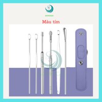 VIDEO-Bộ dụng cụ ráy tai ngoáy tai cao cấp 6 món kèm bao da kiêm móc khóa- CHỌN MẪU- Dụng cụ ráy tai thông minh cho người lớn và trẻ em - Tím