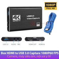 Video Capture Card HDMI to USB 3.0 có Mic, HDMI IN OUT ghi hình, livestream camera, siêu âm, nội soi y tế