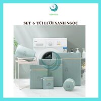 VIDEO-Combo 6-7-8 túi giặt 3 lớp bảo vệ quần áo, đồ lót dùng cho máy giặt-CHỌN SIZE-CHỌN MÀU- Set nhiều túi lưới giặt đồ cho máy giặt bảo vệ quần áo chống biến dạng chất lượng tốt dây kéo lưới mịn Polyester - SET 6 TÚI XANH NGỌC