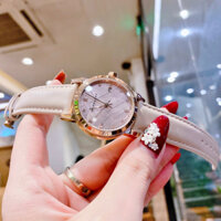 [video] Đồng hồ nữ burberry mặt sọc vàng hồng - dây da màu beige - size 34mm