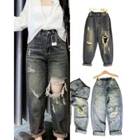 (VIDEO LUNG CHUN QC) Quần Baggy Jeans Nữ Lưng Chun Rách Nhiều , Chất Chuẩn Hàng Xịn QC Cao Cấp Siêu Đẹp