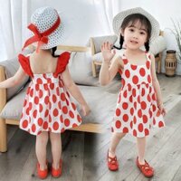 (video SP thật) Set Váy Chấm Bi Cánh Thiên Thần Kèm Mũ Cho Bé Gái, Váy/ Đầm Công Chúa xinh, Đầm dạo biển