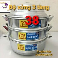 (Video Sp)Bộ xửng hấp nhôm Mạnh Hùng 3 tầng size 38 (CHÍNH HÃNG),bộ xửng hấp bánh 3 tầng ,xửng hấp bánh bao,rau,hải sản