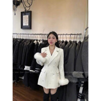 [VIDEO THẬT] Áo Vest Dạ Chiết Eo Đính Đá Lót Lông Vũ (QCCC)