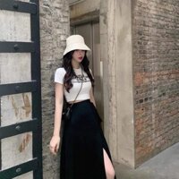 [video thật] Chân váy dài xẻ tà trước (L1 quảng châu) Chân váy dài xẻ đùi, chân váy A dáng dài công sở