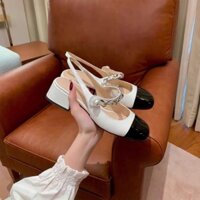 [VIDEO THẬT] Giày búp bê da bóng  mũi đen phối dây xích cực xinh G069