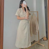 [video thật] Set Blazer Tay Cộc Kiểu Hàn Quốc, Set Áo Cổ Vest Và Chân Váy Chữ A Dáng Dài Midi