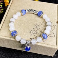 [Video Thật] Vòng Tay Cho Mệnh Kim ( Mộc - Thủy ) - Vòng Tay Nữ Mã Não Trắng 8mm Mix Đá Mắt Mèo Xanh Biền 10mm V353-8