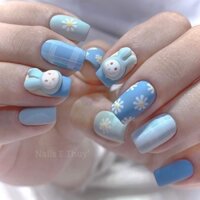 (Video thật)Móng úp, Nailbox thiết kế đính Charm Thỏ xinh (có thể đổi màu theo yêu cầu)